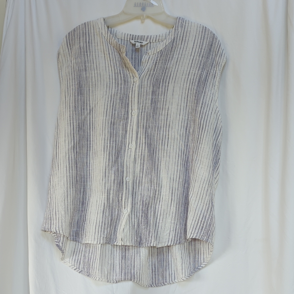 Splendid gray and white striped sleeveless button-down shirt